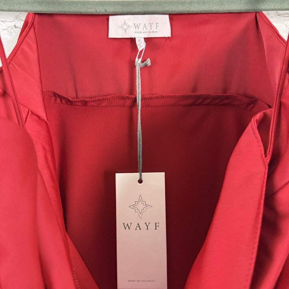 WAYF Red Empire Waist Satin Slip Midi Dress Party Cocktail NWT - Picture 7 of 14